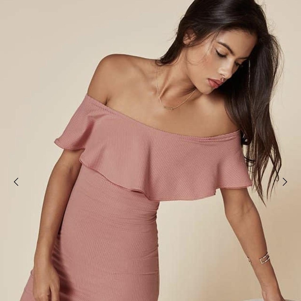 🫰🏼 Reformation Dress S Ribbed Off Shoulder In Pink - Picture 3 of 7